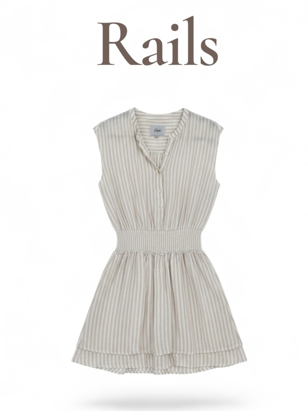 Rails Angelina Striped in White/ Dune- Sleeveless Smocked-Waist Dress